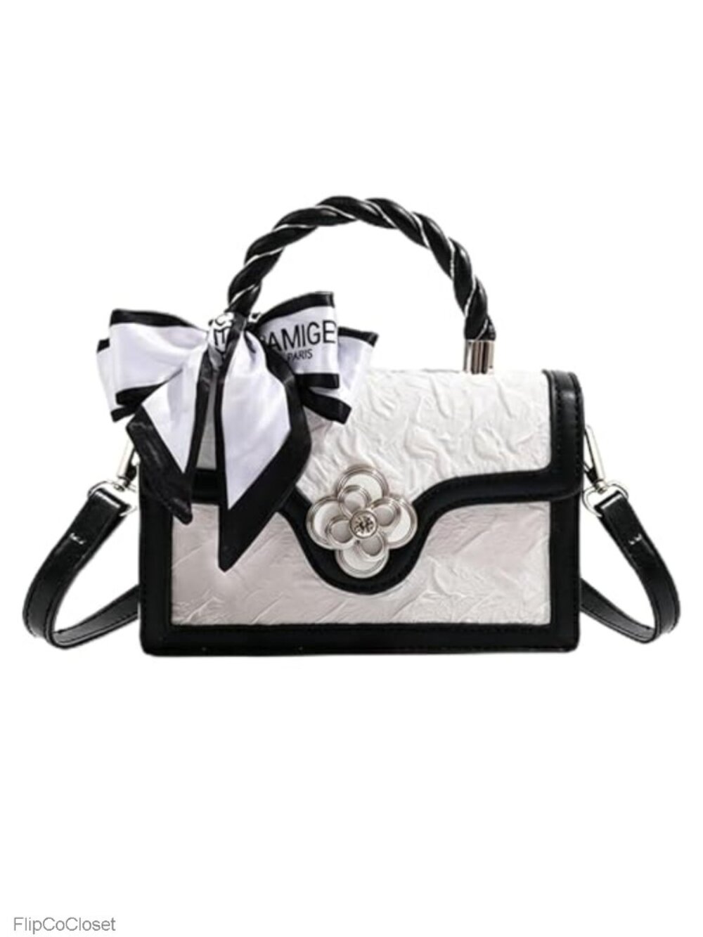 Mini Colorblock Top Handle Bag, Floral Clutch Purse with Adjustable Crossbody